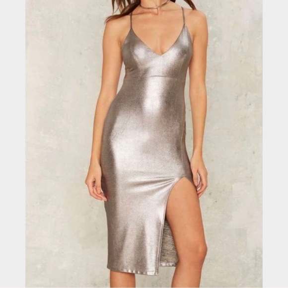 Nasty Gal Dresses & Skirts - Nasty Gal Grey Sheen Body-con dress